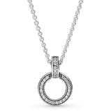 Circle Pendant Crystal Necklace 925 Silver Bead Charm Jewelry