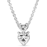 Double Heart Pendant Sparkling Collier Necklace 925 Sterling Silver