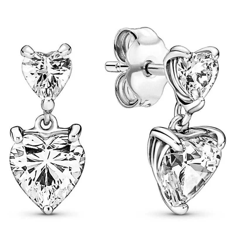 Double Heart Sparkling Earring Crystal 925 Sterling Silver Wedding Gift