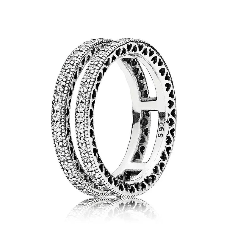Double Hearts Crystal Ring 925 Sterling Silver Women's Party Gift
