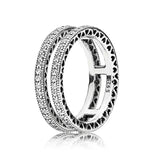 Double Hearts Crystal Ring 925 Sterling Silver Women's Party Gift