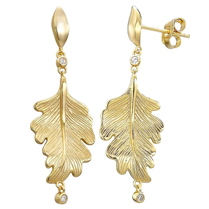 Golden Shine Oak Leaf Studs 925 Sterling Silver Earring