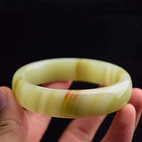 Hand Carved Cyan Jade Bracelet - Eco Friendly Wood Grain Jewelry