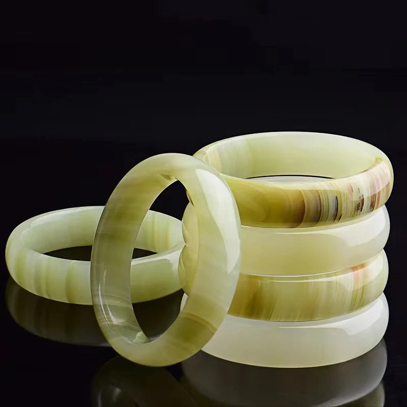 Hand Carved Cyan Jade Bracelet - Eco Friendly Wood Grain Jewelry