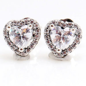 Crystal Heart Earrings 925 Silver Wedding Jewelry