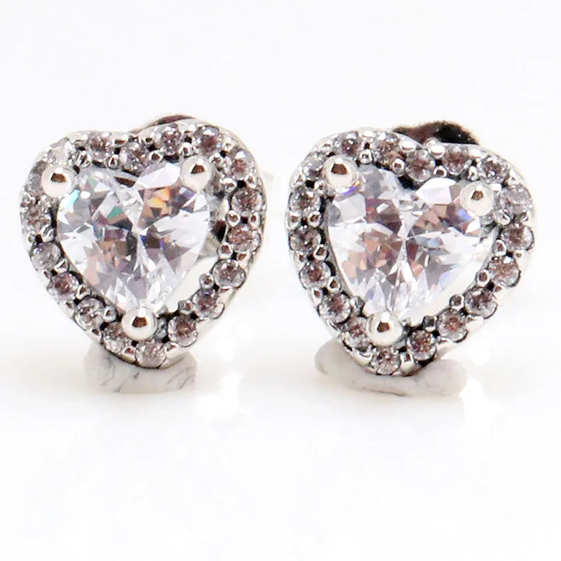 Crystal Heart Earrings 925 Silver Wedding Jewelry