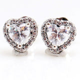 Crystal Heart Earrings 925 Silver Wedding Jewelry