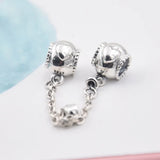 Embossed Heart Crystal Safety Chain Beads 925 Silver Charm Bracelet