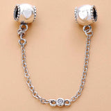 Embossed Heart Crystal Safety Chain Beads 925 Silver Charm Bracelet