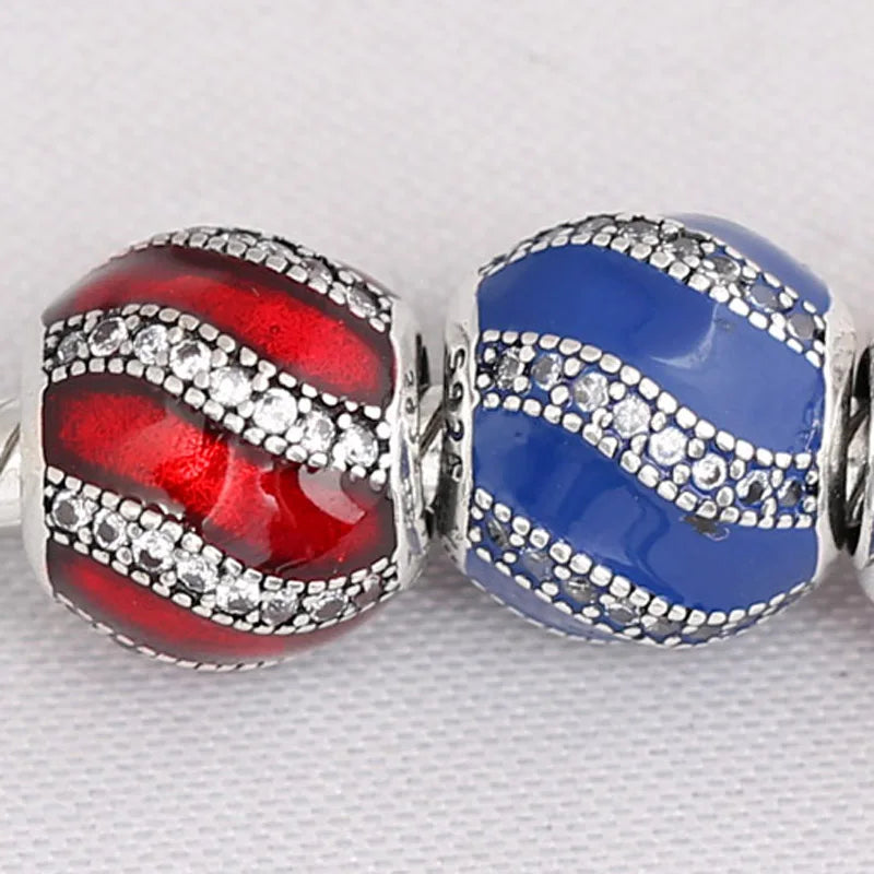 Enamel Ball & Crystal Beads 925 Silver Charm Bracelet Bangle DIY