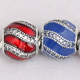 Enamel Ball & Crystal Beads 925 Silver Charm Bracelet Bangle DIY