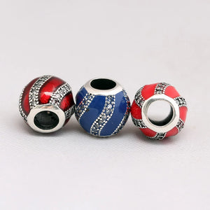 Enamel Ball & Crystal Beads 925 Silver Charm Bracelet Bangle DIY