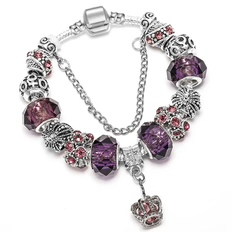 Enamel Classic Wreath Bracelet with Crystal Beads Charm Bangle