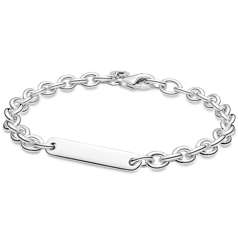 Engravable Bar Link Bracelet 925 Sterling Silver Charm Bangle