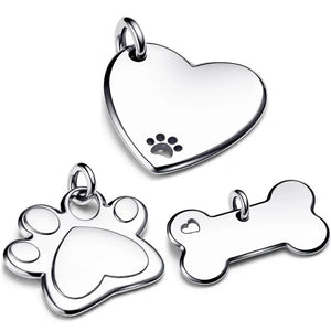 Heart Dog Bone Pet Collar Tag Pendant Beads 925 Sterling Silver Charm