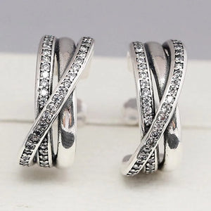 925 Silver Crystal Entwined Circle Earrings Wedding Gift