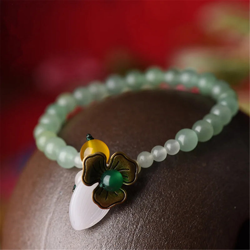 Green Aventurine Circle Bead Bracelet Yellow Green Agate Women Bracelet