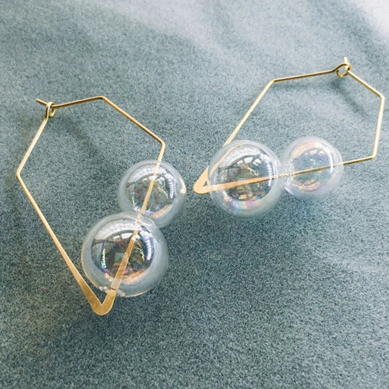 Hand Blown Bubble Hoop Earrings Vintage Glass Ball Earrings Clear
