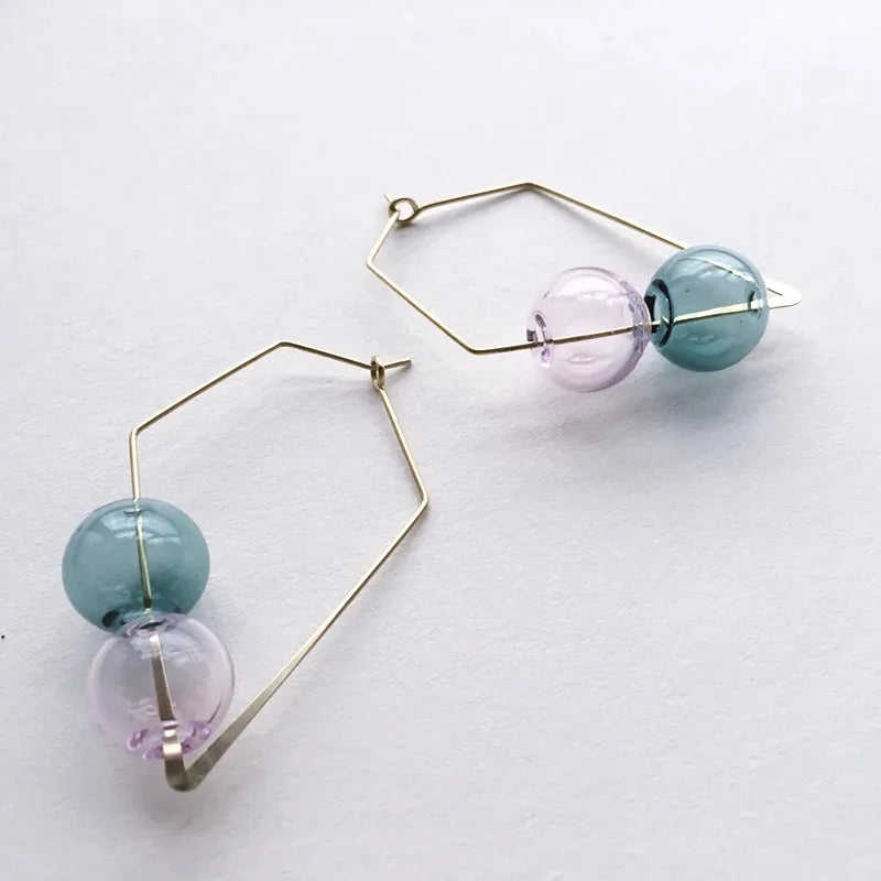 Hand Blown Bubble Hoop Earrings Vintage Glass Ball Earrings Clear