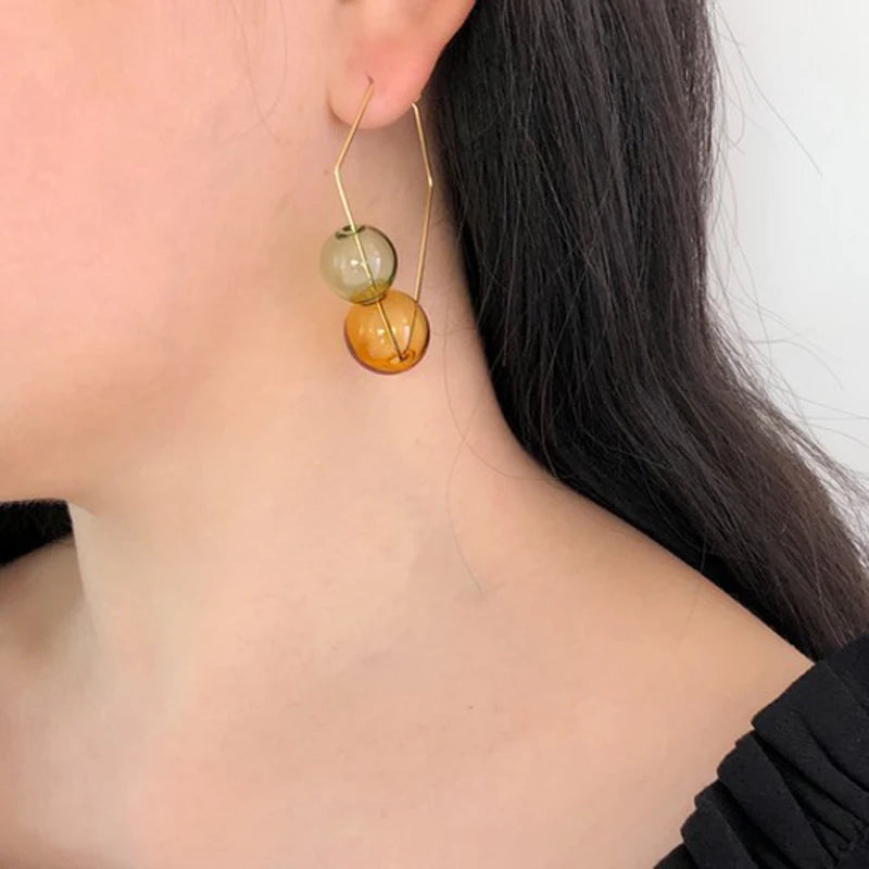 Hand Blown Bubble Hoop Earrings Vintage Glass Ball Earrings Clear