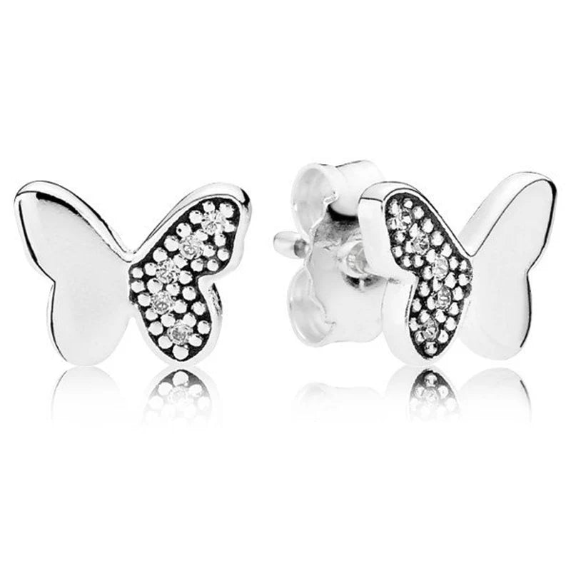 Butterfly Crystal Stud Earrings 925 Silver Wedding Gift