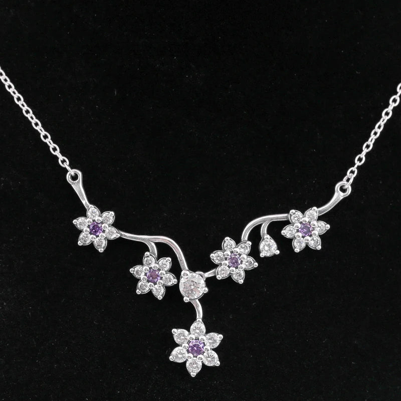 Forget-me-not Crystal Necklace 925 Sterling Silver Women Wedding Gift