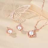 Four Leaf Clover Pearl Necklace Gift 925 Silver Rose Vintage Clover Necklace