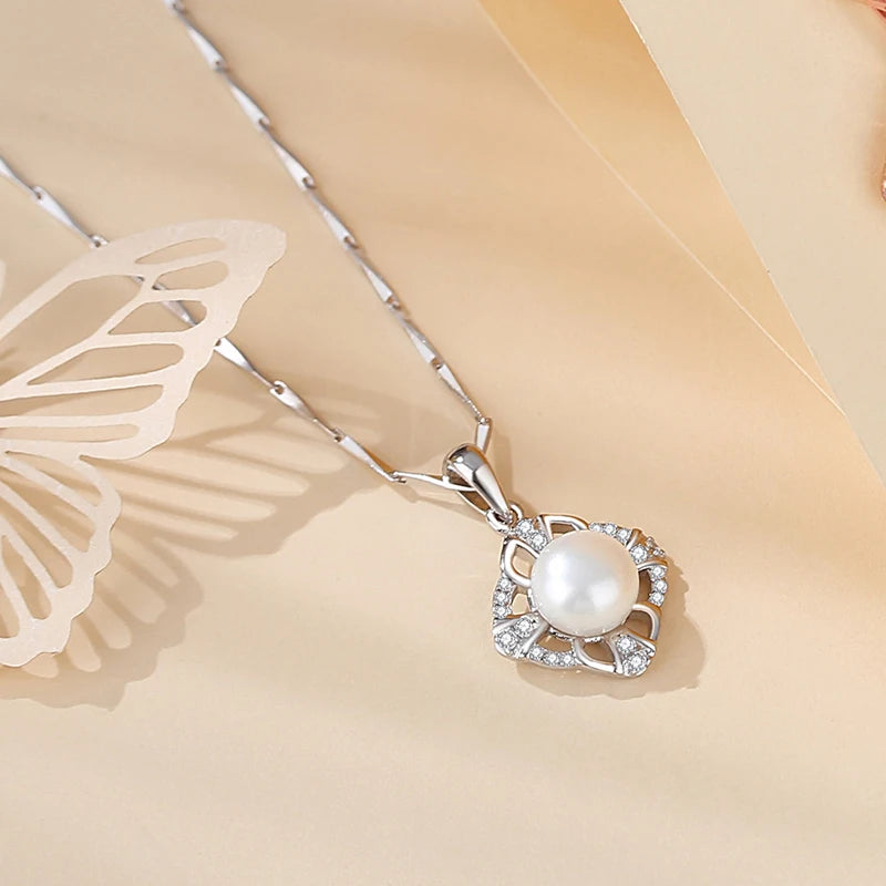 Four Leaf Clover Pearl Necklace Gift 925 Silver Rose Vintage Clover Necklace