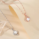 Four Leaf Clover Pearl Necklace Gift 925 Silver Rose Vintage Clover Necklace