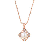 Four Leaf Clover Pearl Necklace Gift 925 Silver Rose Vintage Clover Necklace