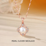 Four Leaf Clover Pearl Necklace Gift 925 Silver Rose Vintage Clover Necklace
