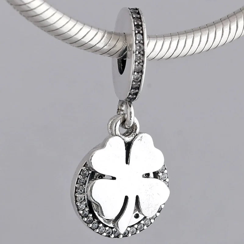 Four-leaf Clover & Horseshoe Lucky Pendant Bead 925 Sterling Silver Charm