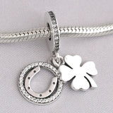 Four-leaf Clover & Horseshoe Lucky Pendant Bead 925 Sterling Silver Charm