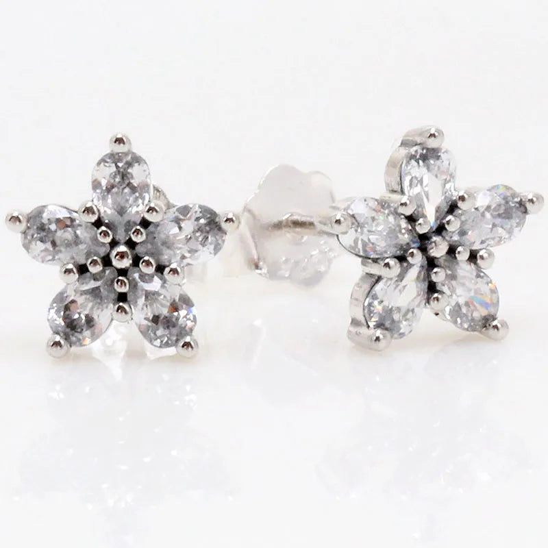 Snowflake Crystal Earring 925 Silver Europe Jewelry