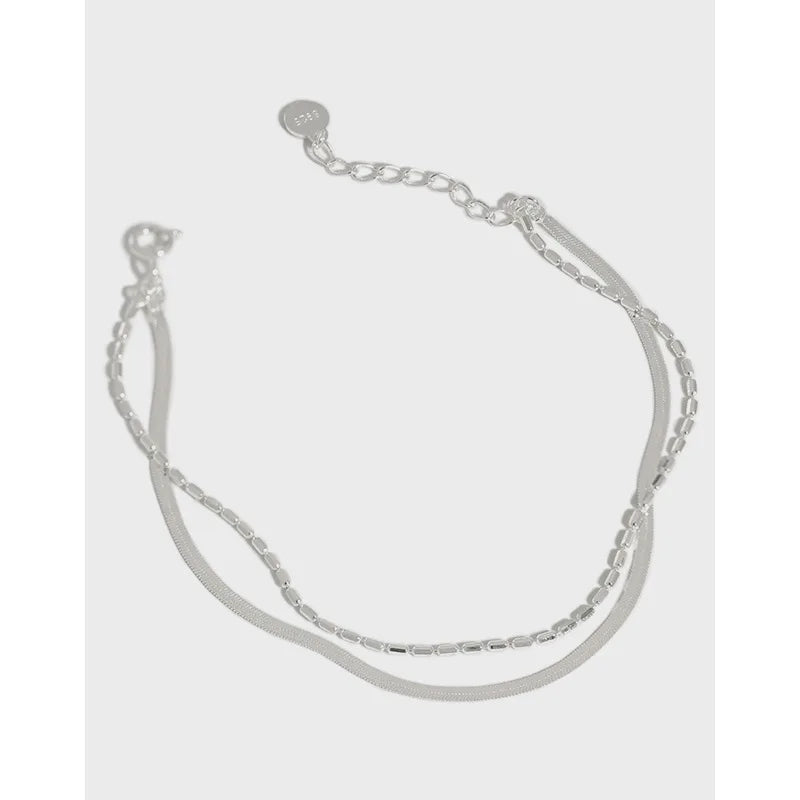 Geometric S925 Sterling Silver Double-layer Bracelet