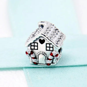 Gingerbread House Home Sweet Heart Beads 925 Sterling Silver Charm