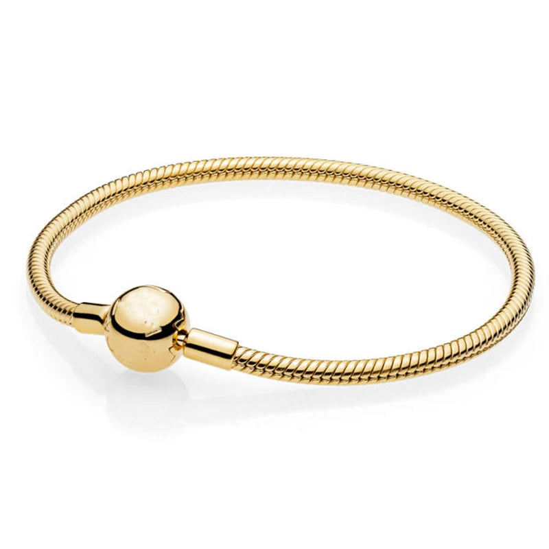 925 Sterling Silver Snake Chain Bracelet Bangle with Ball Clasp