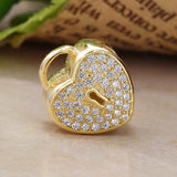 Openwork Hearts Lock Crystal Beads 925 Silver Charm Bracelet