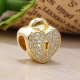 Openwork Hearts Lock Crystal Beads 925 Silver Charm Bracelet
