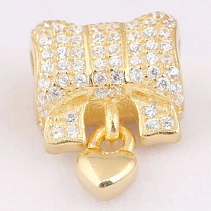 Crystal Heart & Bow Pendant Beads for 925 Silver Bracelet