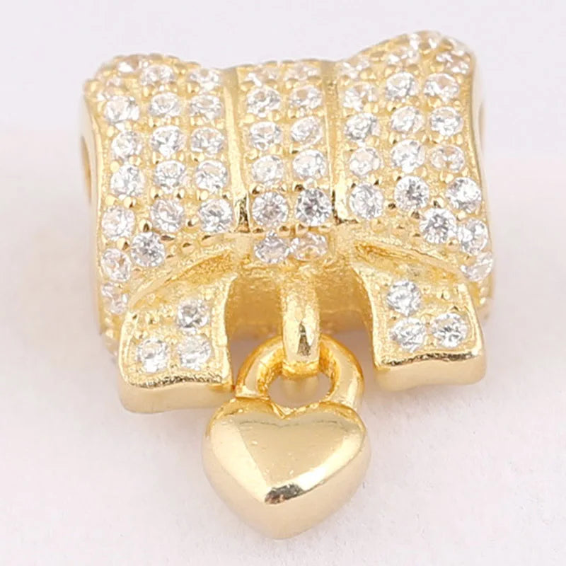 Crystal Heart & Bow Pendant Beads for 925 Silver Bracelet