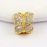 Pave Butterfly Crystal Beads 925 Sterling Silver Bracelet Charm DIY