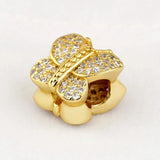 Pave Butterfly Crystal Beads 925 Sterling Silver Bracelet Charm DIY