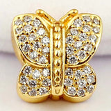 Pave Butterfly Crystal Beads 925 Sterling Silver Bracelet Charm DIY