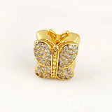 Pave Butterfly Crystal Beads 925 Sterling Silver Bracelet Charm DIY