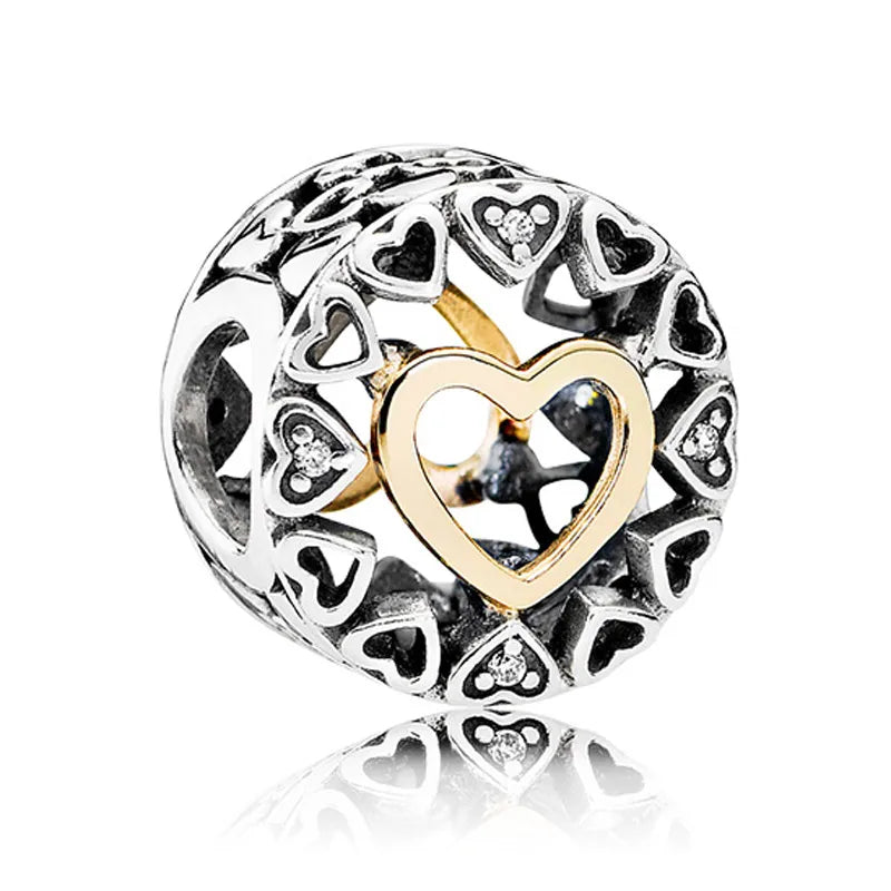 Openwork Loving Circle Love Heart Crystal Bead Charms Fit Europe Bracelet