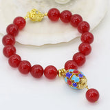 Gold Cloisonne Women Jades Bracelets Red Chalcedony 10mm Beads Jewelry