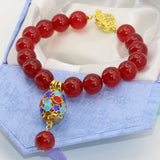Gold Cloisonne Women Jades Bracelets Red Chalcedony 10mm Beads Jewelry