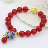Gold Cloisonne Women Jades Bracelets Red Chalcedony 10mm Beads Jewelry