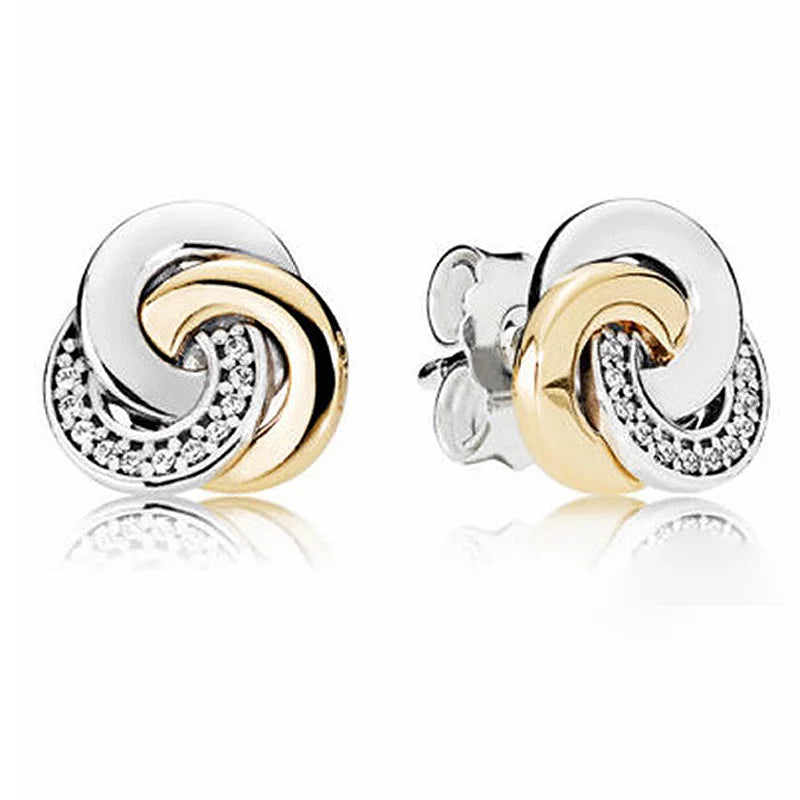 Golden Interlinked Circles Earring With Crystal 925 Sterling Silver Wedding Gift